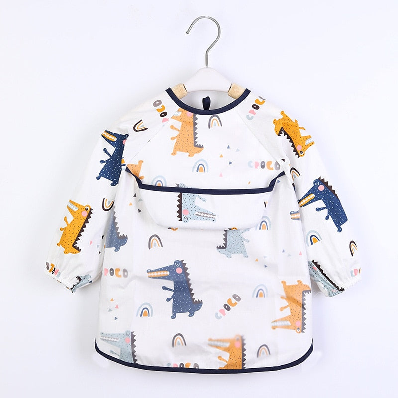 Baby Kids Toddler Long Sleeve Scarf Waterproof Art Smock Feeding Bib Apron Pocket